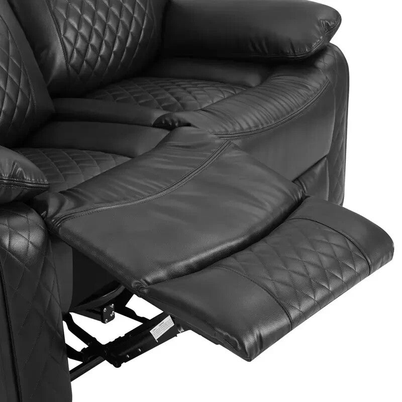 2 Seater Electric Recliner Sofa Faux Leather Padded Lumbar Support Black