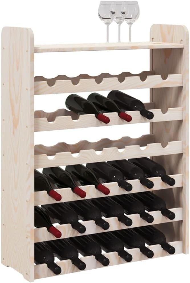 36 Bottle Wooden Wine Rack with Top Shelf | Solid Pine Freestanding Storage Unit