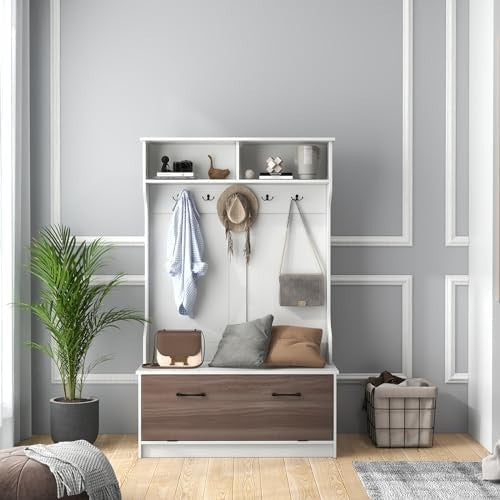 Freestanding Coat Rack with Shoe Bench & Hooks for Hallway Bedroom Home