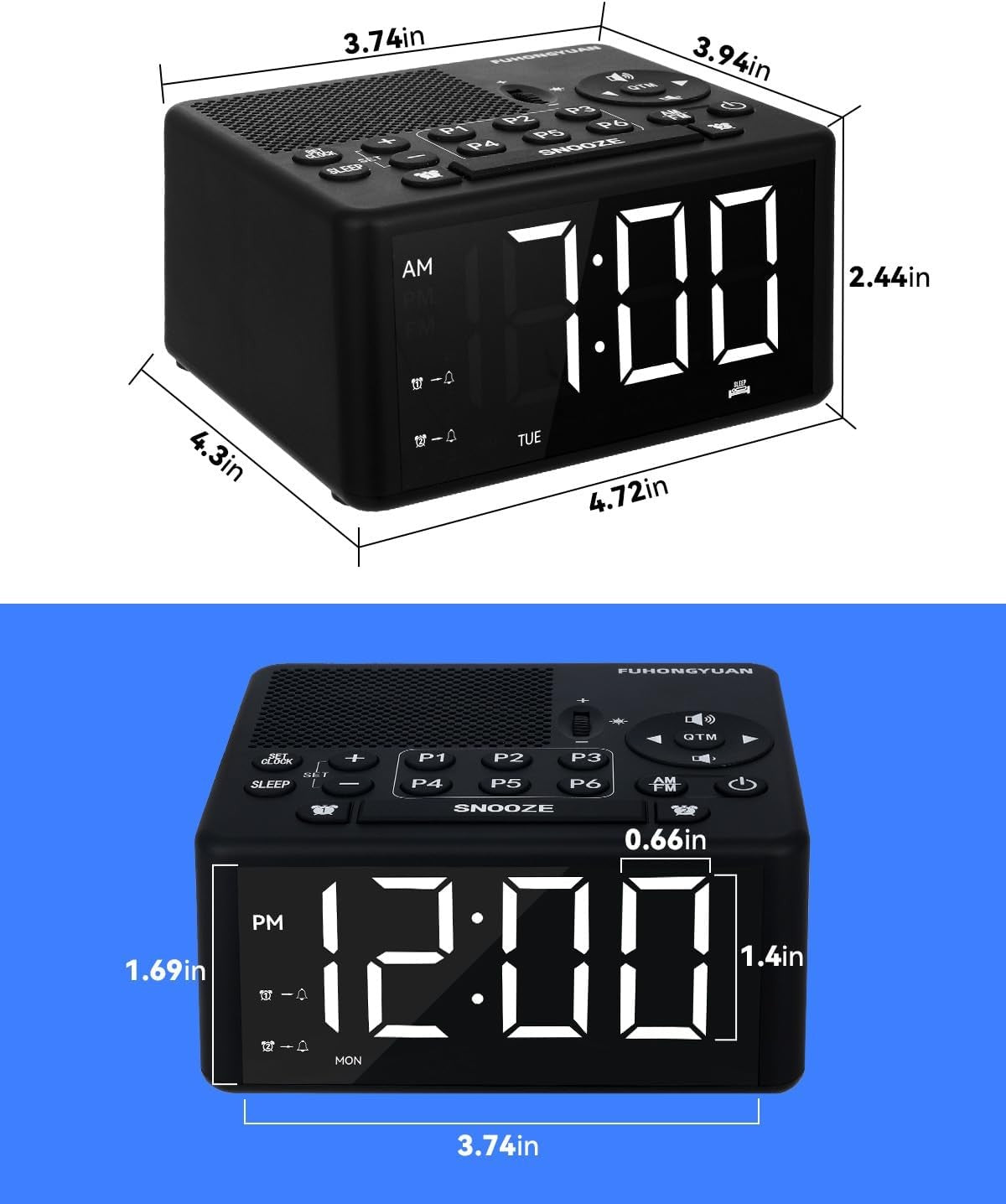 AM FM Digital Alarm Clock Radio Large LED Display Dual Alarm Snooze Timer