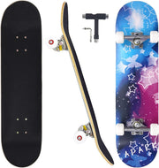 31 Inch Complete Skateboard Maple Wood Double Kick Star Design