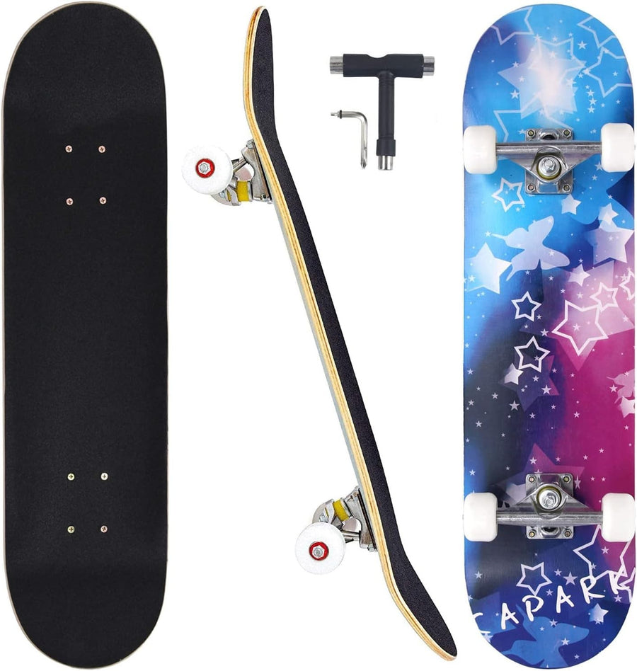 31 Inch Complete Skateboard Maple Wood Double Kick Star Design