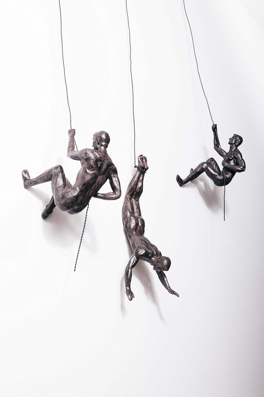Bronze Climbing Man Wall Art Set 3D Bungee Jumper Decor