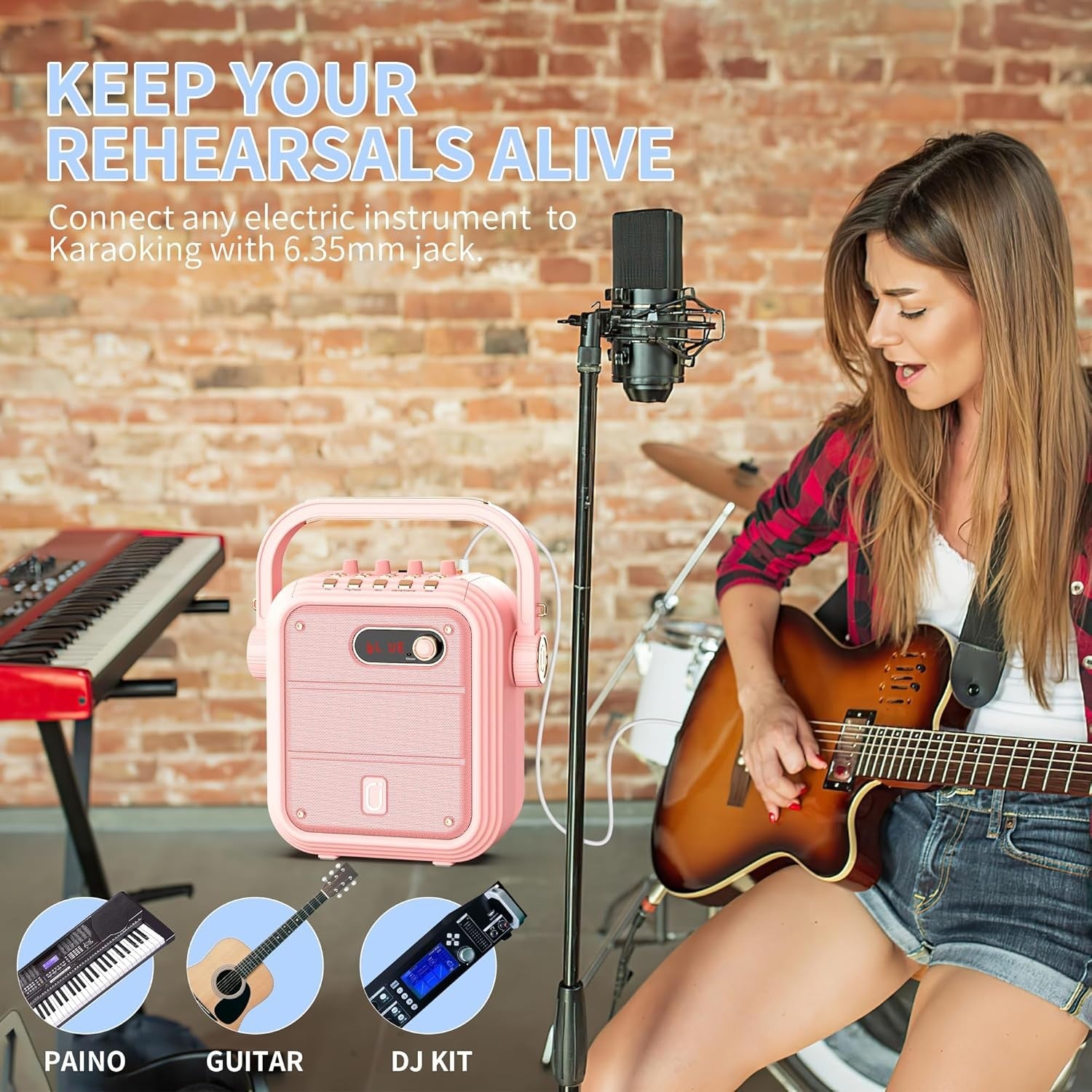 Karaoke Machine with 2 Wireless Mics Bluetooth RGB Party Speaker