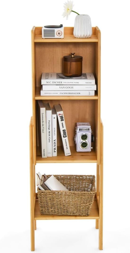 Tall Bamboo 4-Tier Bookcase Storage Shelf Unit Wooden Display Rack Home Office