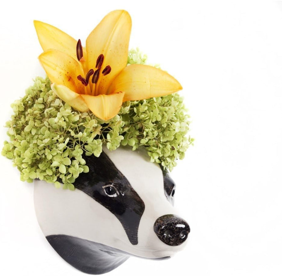 Badger Head Wall Vase Ceramic Floral Planter Multi Colour Animal Decor