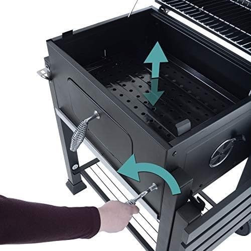 Large Charcoal BBQ Grill with Adjustable Heat Tray, Side Shelf & Wheels Outdoor