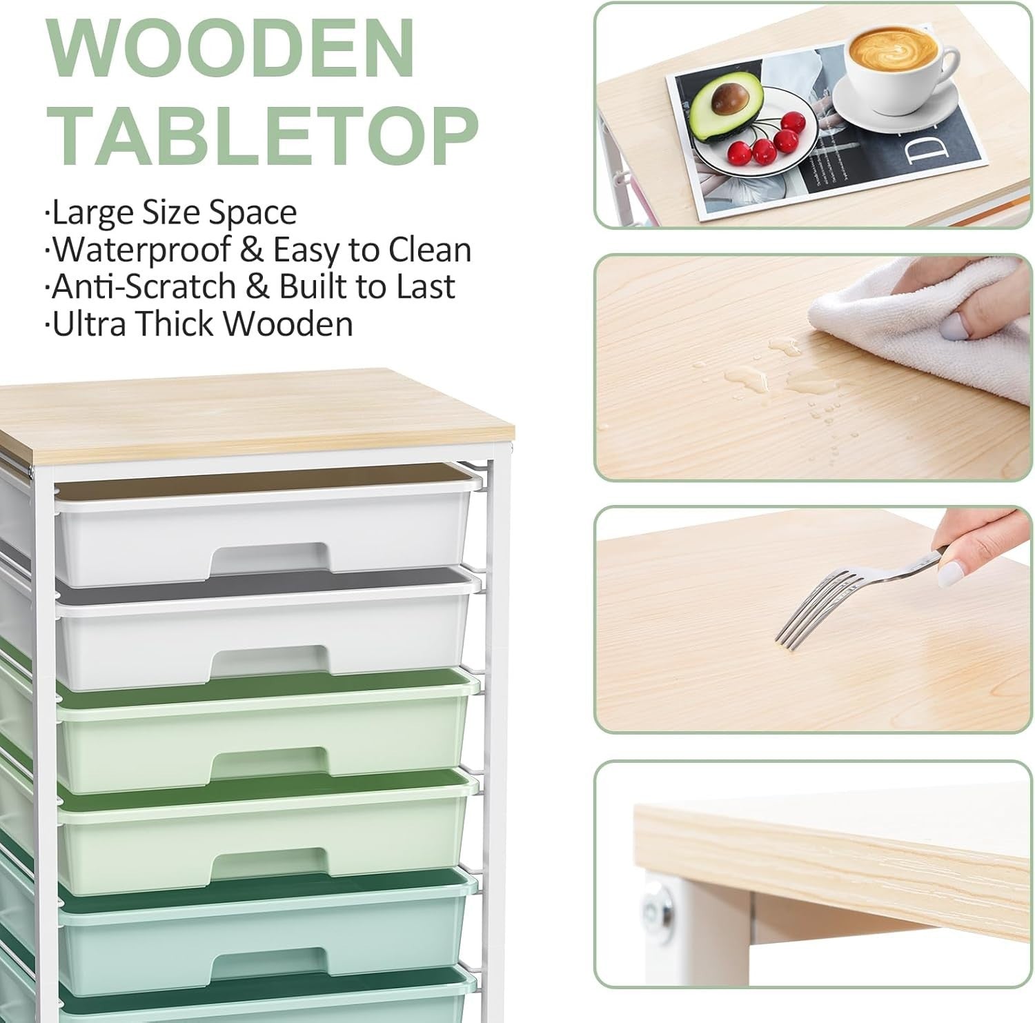 8 Drawer Rolling Storage Cart Utility Organizer Trolley Light Green