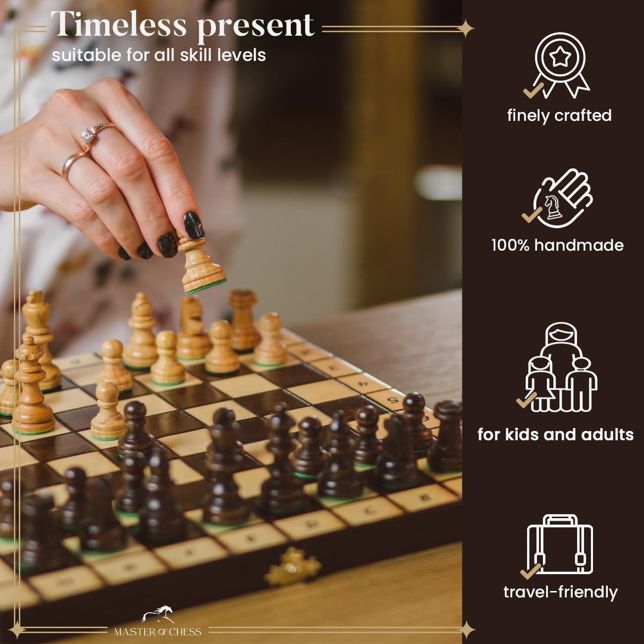 32cm Wooden Chess Set | Handcrafted Portable Board & Classic Pieces | Travel Gam