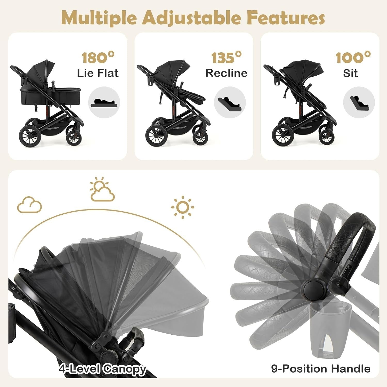 3in1 Baby Stroller Travel System Foldable Pushchair Reversible Seat Bassinet