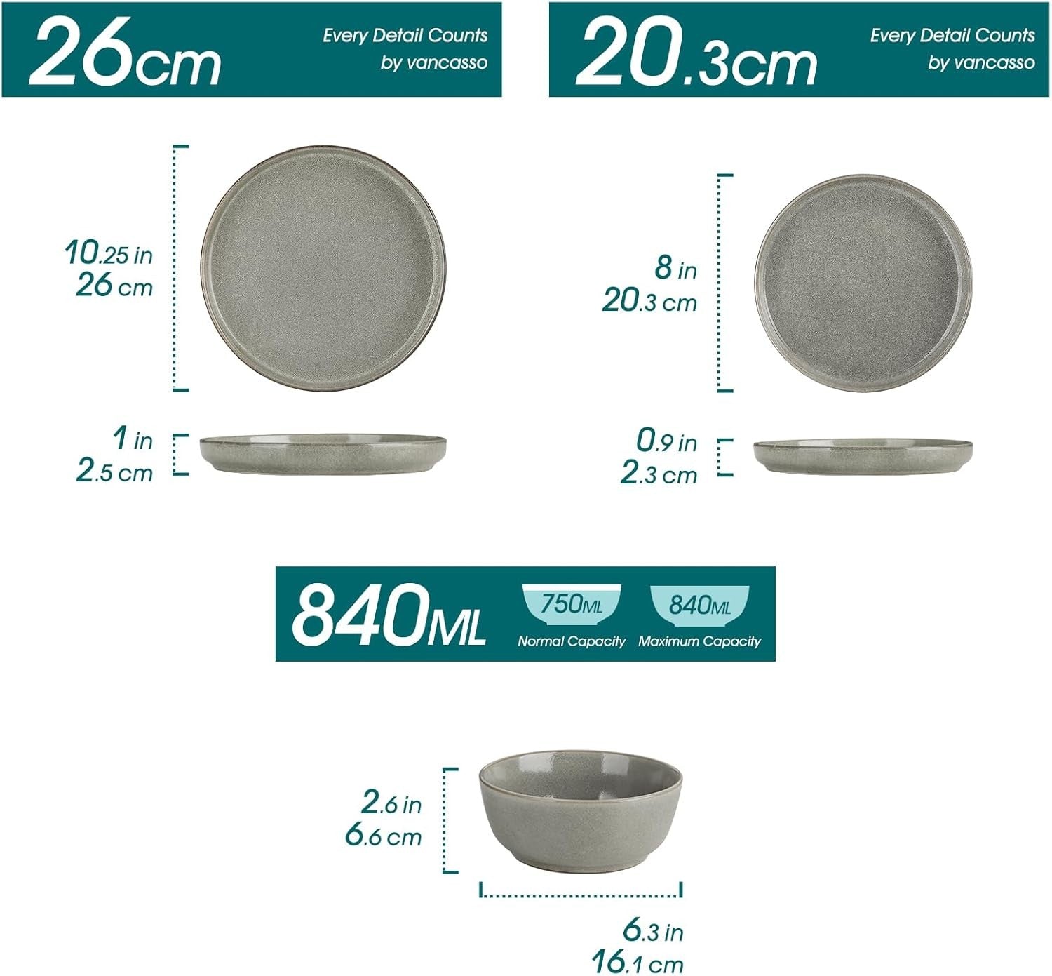 18pc Ceramic Dinner Set Brown Plates Bowls Microwave Dishwasher Safe
