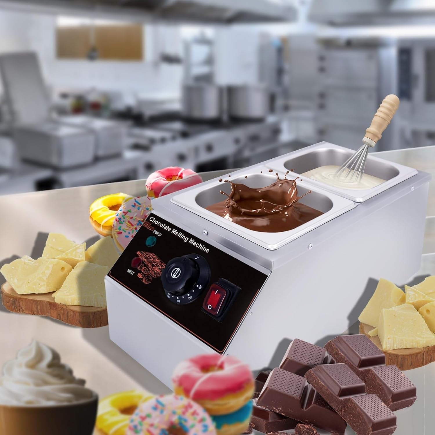 600W Chocolate Melting Machine 2x1.55L Tempering Pot Stainless Steel