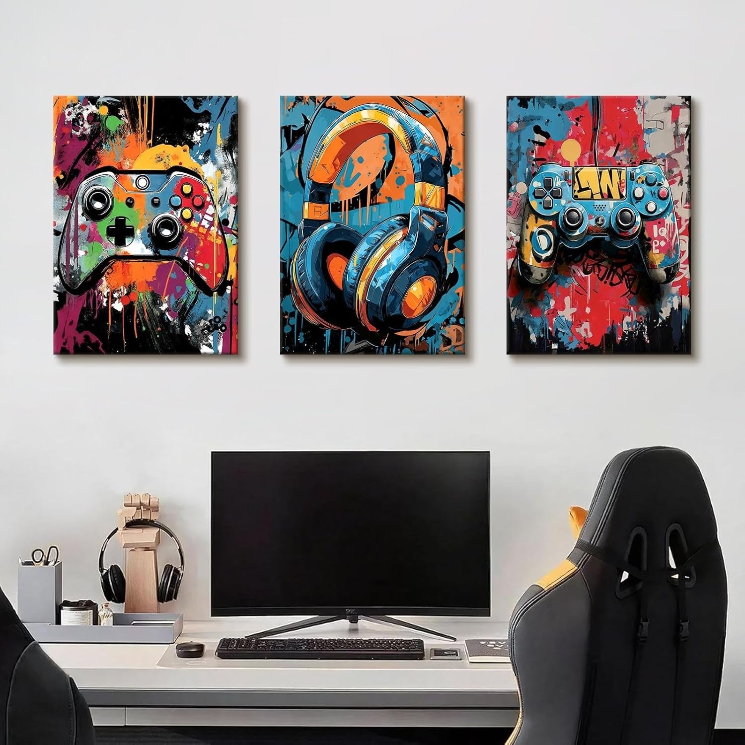 Set of 3 Gaming Graffiti Canvas Wall Art 40x60cm