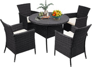 5pc Rattan Garden Dining Set w/ Cushions & 120cm Rectangular Table