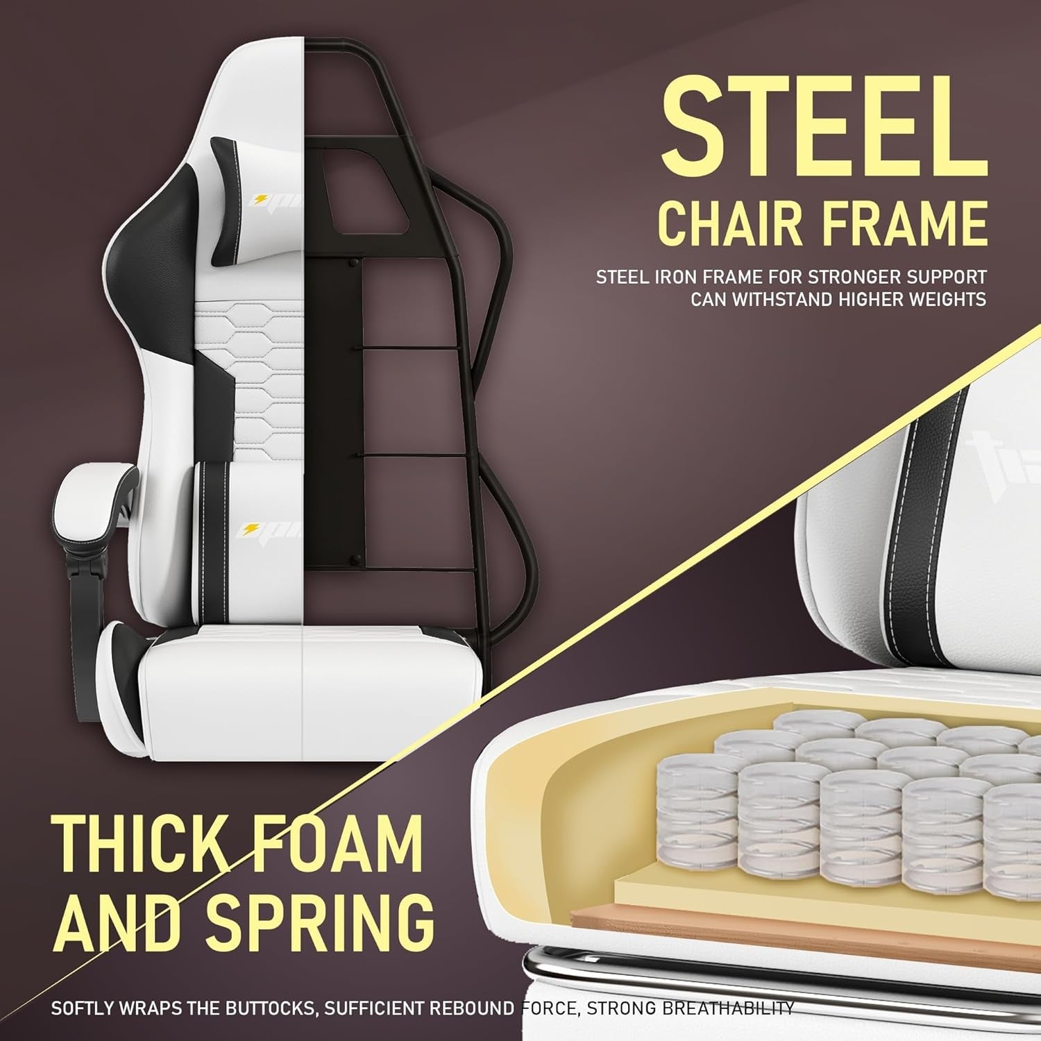 Ergonomic Gaming Chair with Footrest Reclining Swivel White