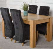 Solid Oak Dining Table Set 4 Dark Grey Chairs 150x85cm Modern Kitchen