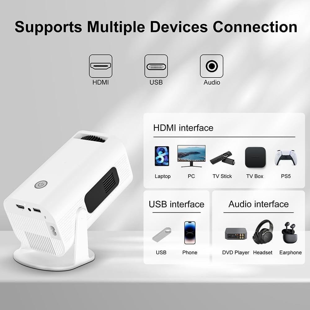 1080P Smart Mini Projector WiFi 6 Bluetooth 210° Stand Auto Keystone 4K