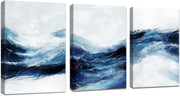 3Pcs Blue Abstract Canvas Wall Art 30x40cm Framed Sea Wave