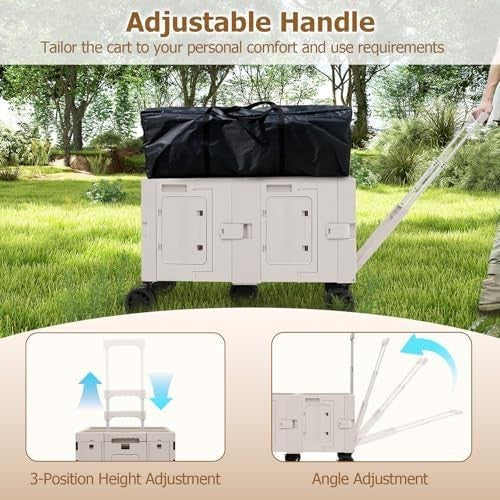 150L Folding Shopping Trolley Wagon Cart 5 Wheels Telescoping Handle White