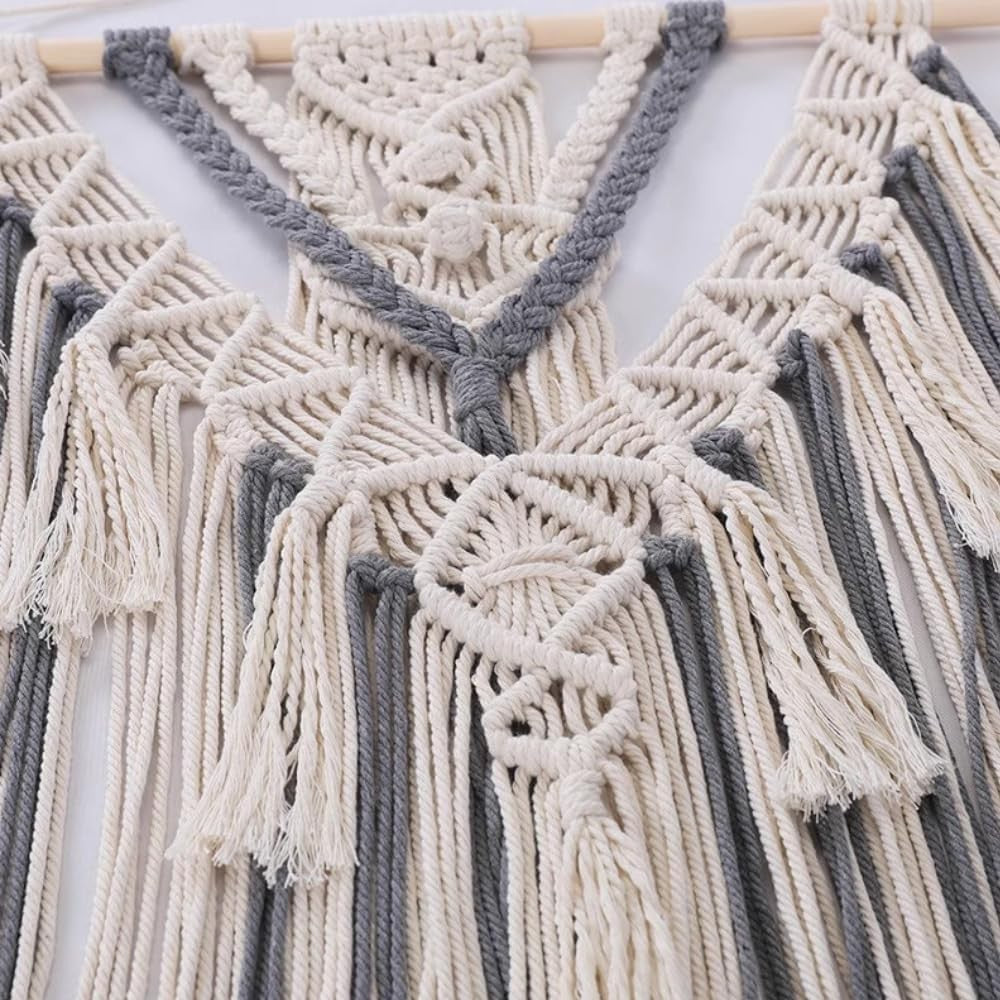 Boho Wall Hanging Tapestry 70x40cm Beige Grey Cotton Twine Decor