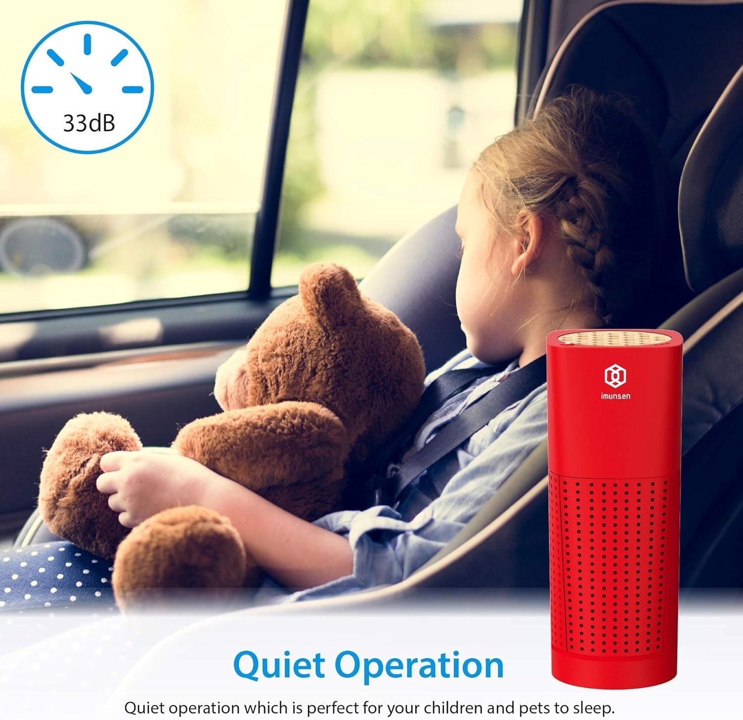 Car Air Purifier H13 HEPA Filter Smoke Odour Allergy USB Red