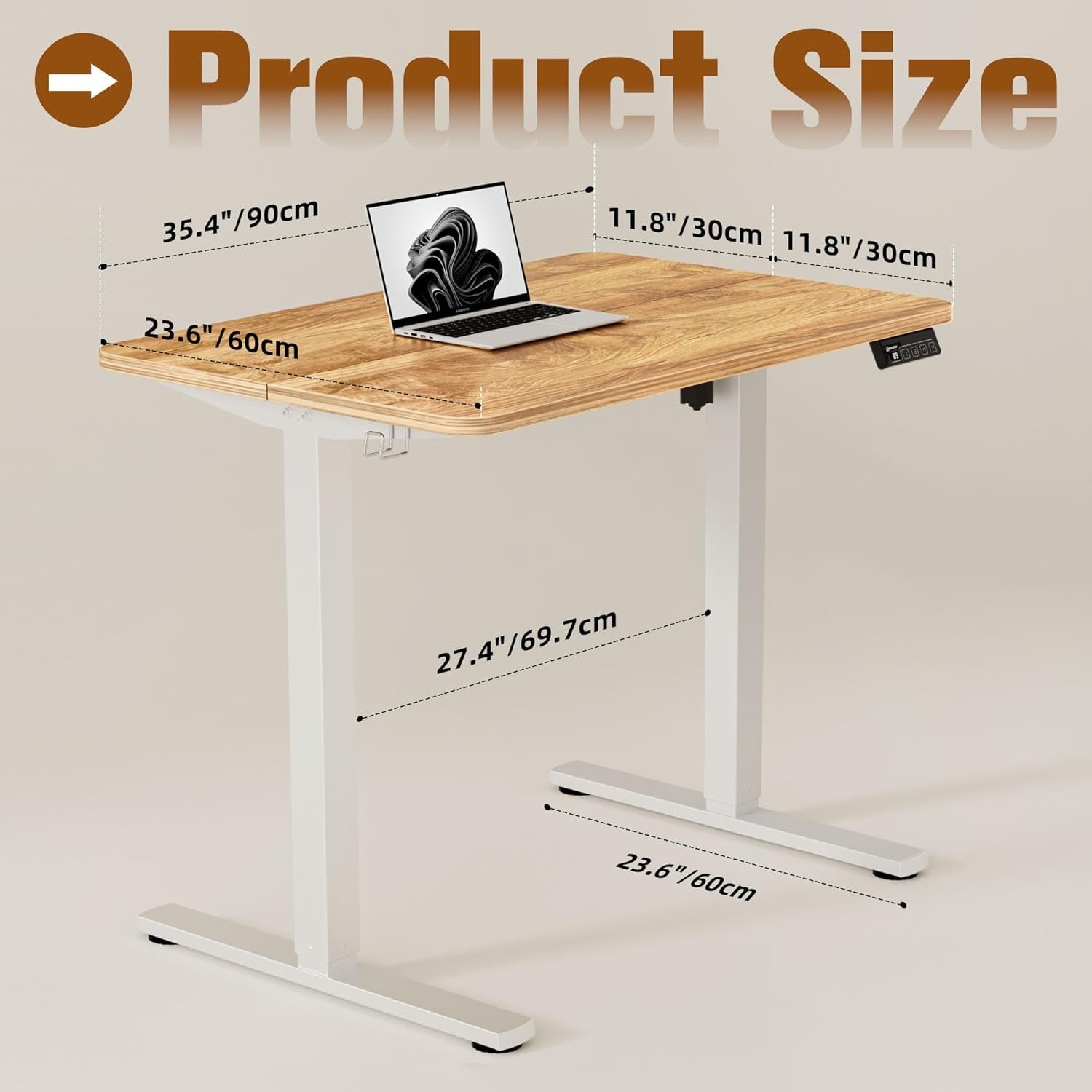 Electric Standing Desk Height Adjustable Sit Stand Home Table 90x60cm