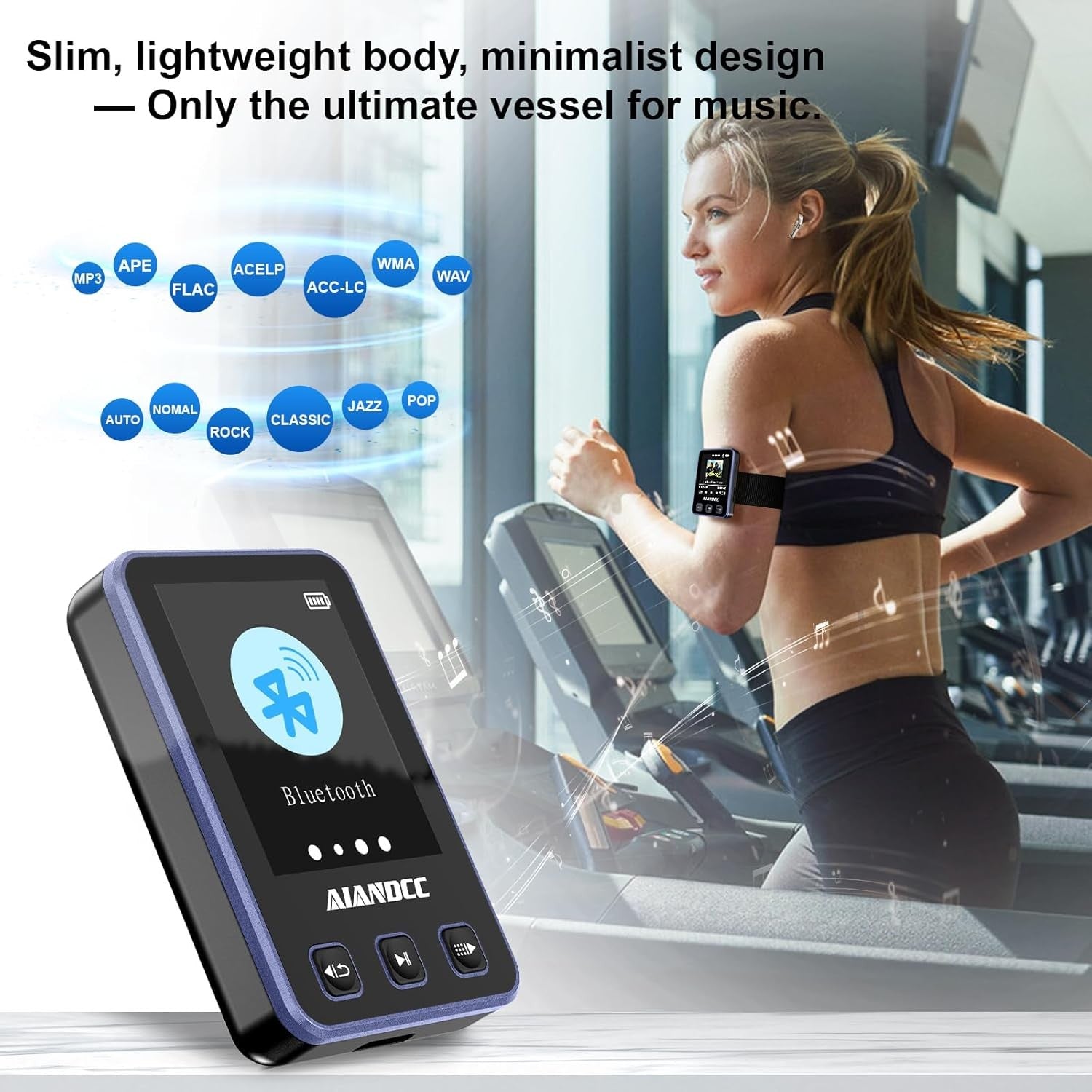 32GB MP3 Player Bluetooth Sports Clip with Armband & Earphones – Purple