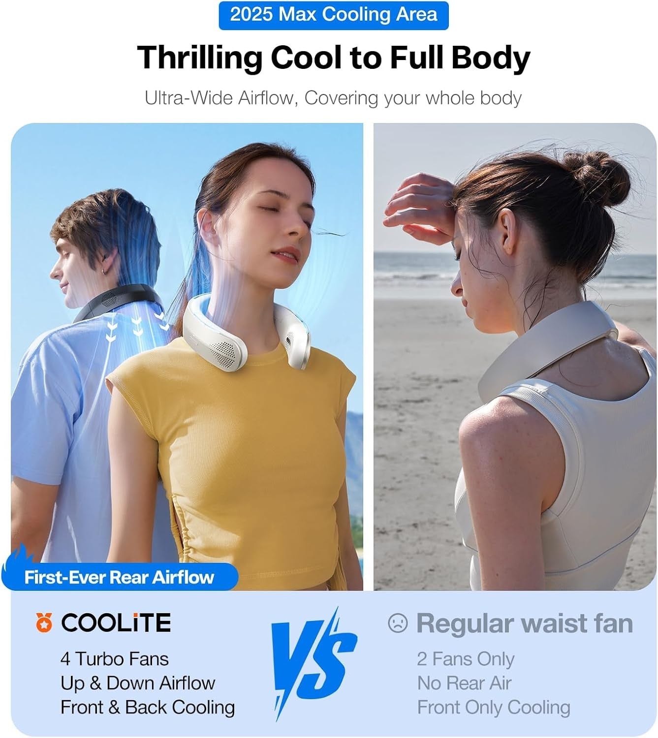 Neck Fan – 8450RPM Turbo Cooling 3-Speed 14H Rechargeable Wearable Ivory