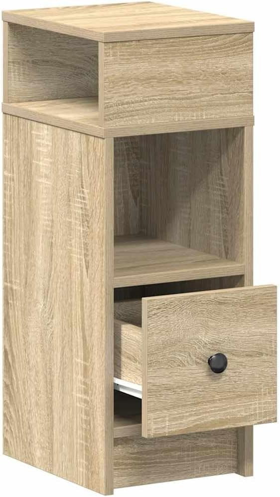 Set of 2 Oak Bedside Tables with Drawer & Shelves | Modern Wood Nightstands