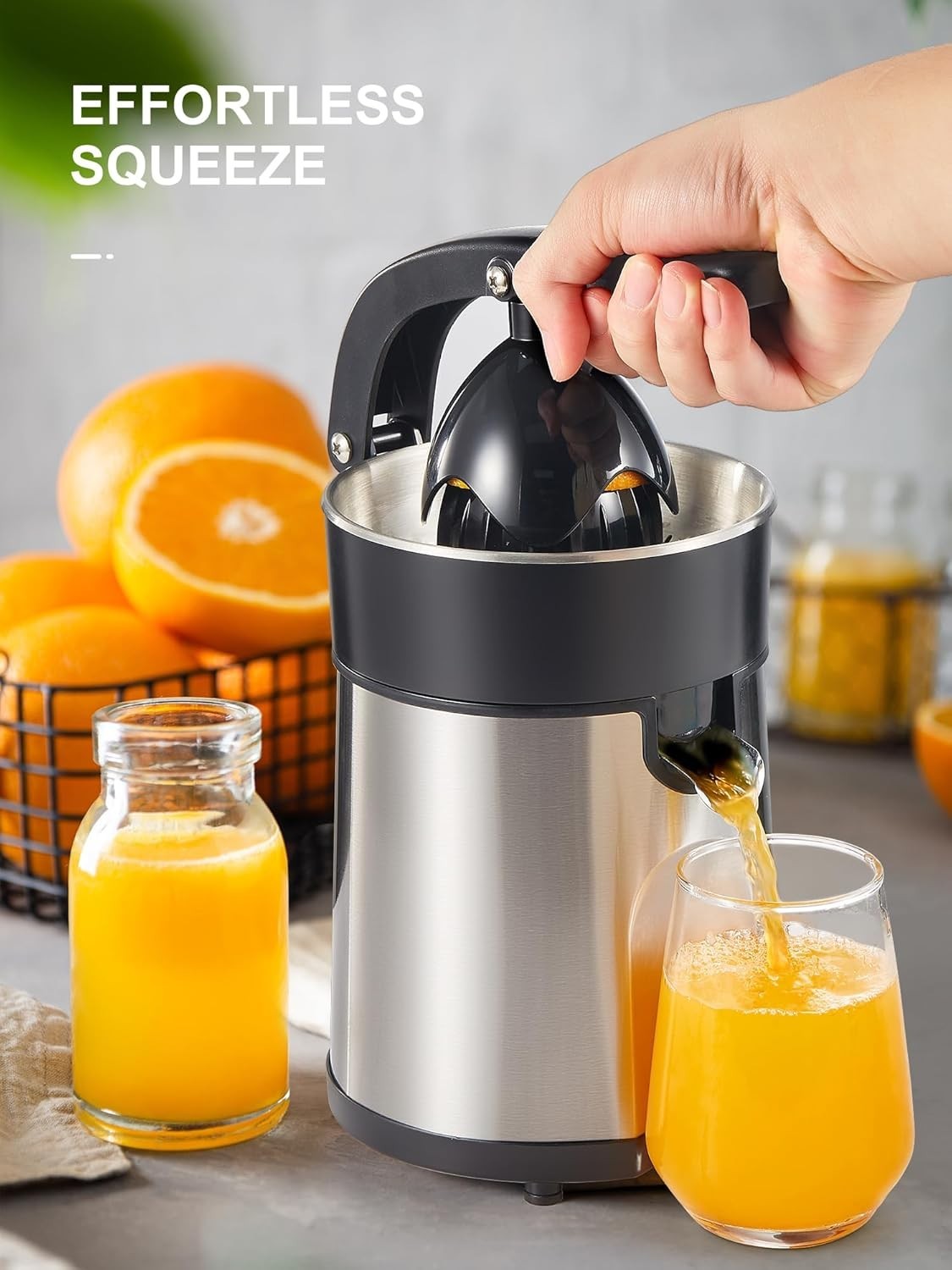 Electric Citrus Juicer Easy Press Stainless Steel Dual Cone Quiet 120V
