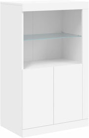 White Engineered Wood Sideboard with RGB LED & Glass Shelf – Modern Storage