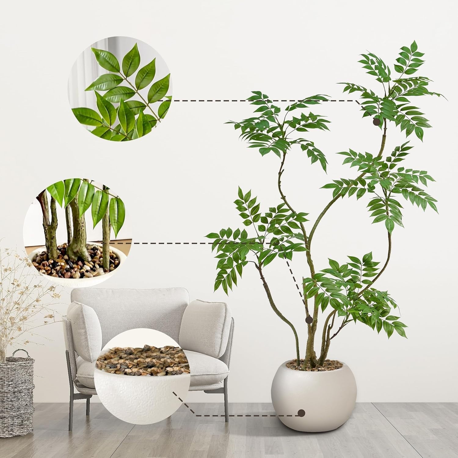 150cm Artificial Mahonia Fortunel Tree in Pot Lifelike Green Indoor Decoration