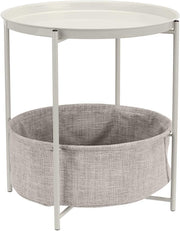 Round Storage End Table Heather with Fabric Bin 45x45x48cm Modern