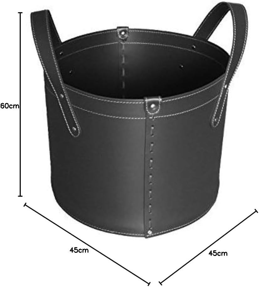 Black Luxury Leather Log Basket with Wheels, Indoor Wood Holder Handmade