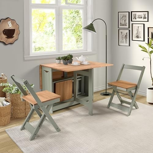 Space-Saving Butterfly Dining Set 4 Chairs Green Rustic Pine