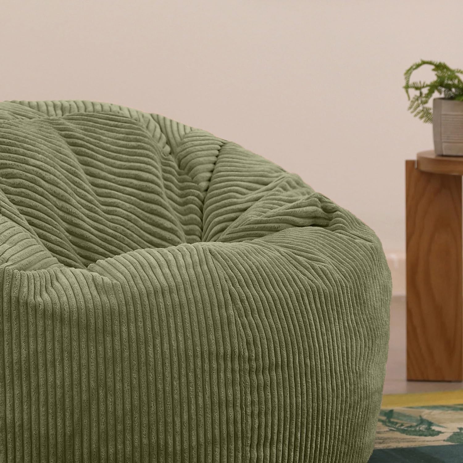 Sage Green Corduroy Bean Bag Chair XL Adult Comfy Lounge Seat 85x85x50cm