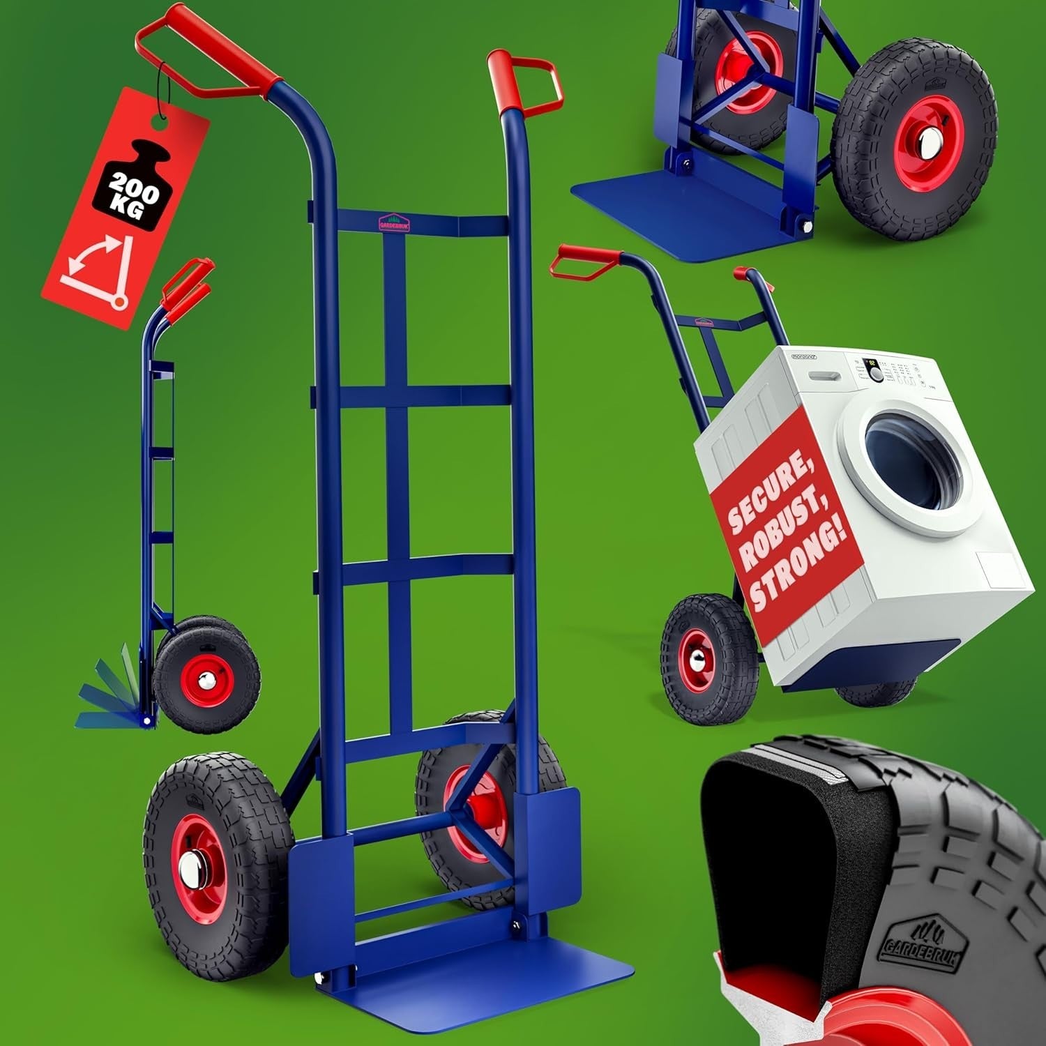 Foldable 200kg Sack Barrow w/ Pneumatic Tyres & Large Shovel Hand Truck Blue