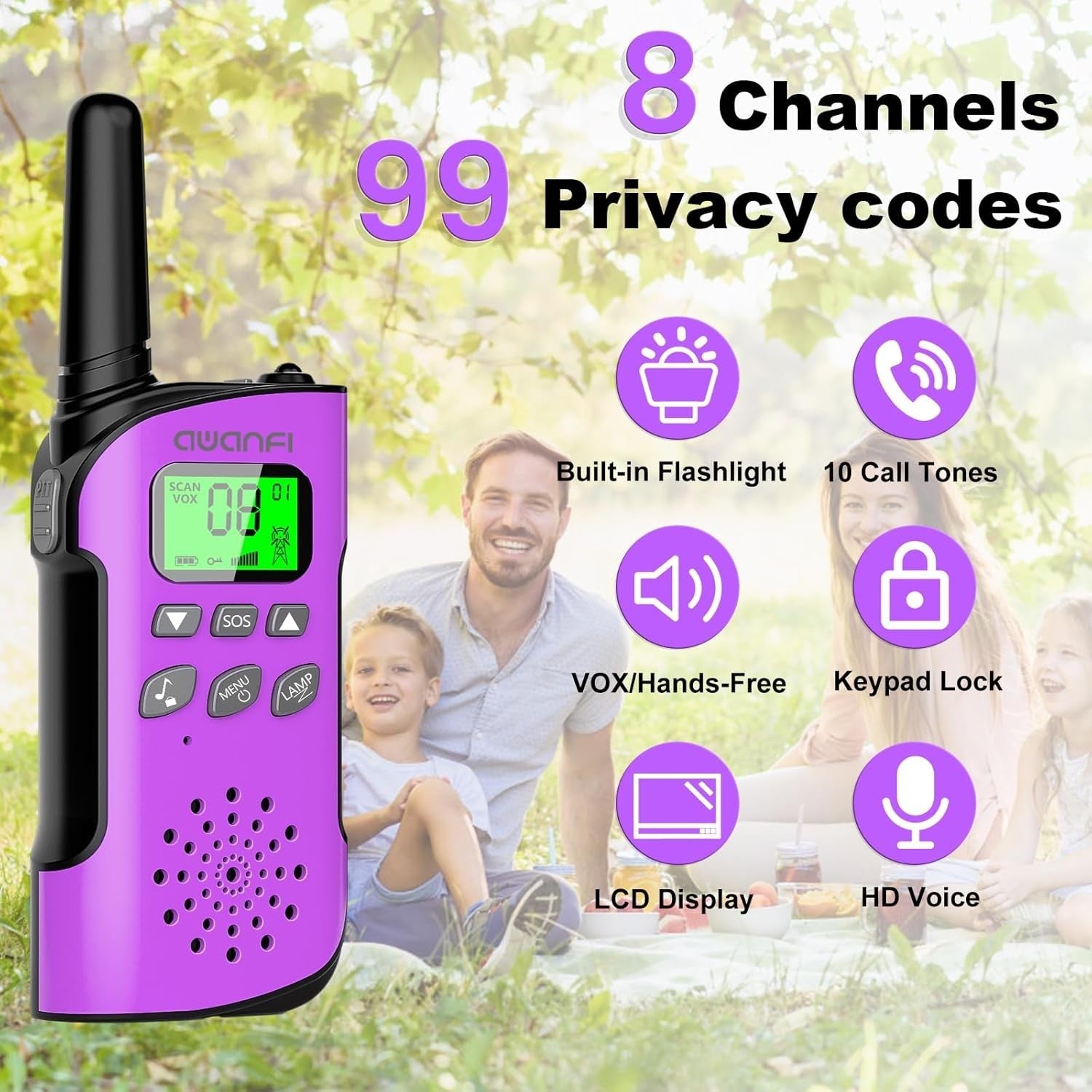 Kids Walkie Talkies 4 Pack Rechargeable Long Range VOX USB-C Radios