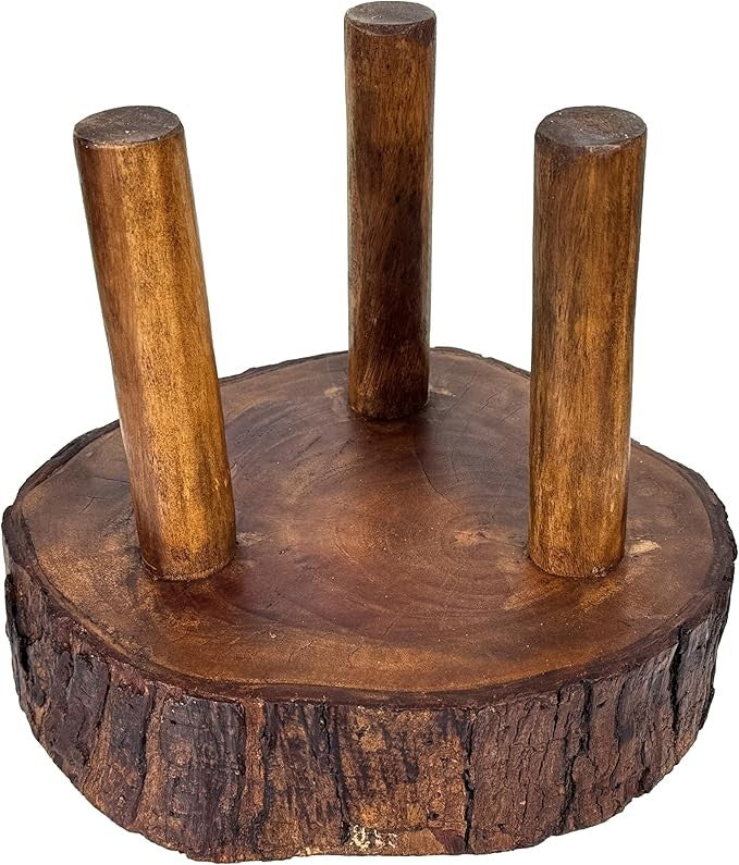 Rustic Solid Wood Tree Trunk Plant Stand 3-Leg Natural Slice Display Table