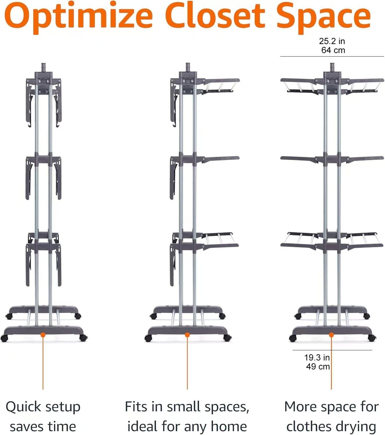 4 Tier Clothes Airer Adjustable Drying Rack Folding Wings Indoor Laundry Stand