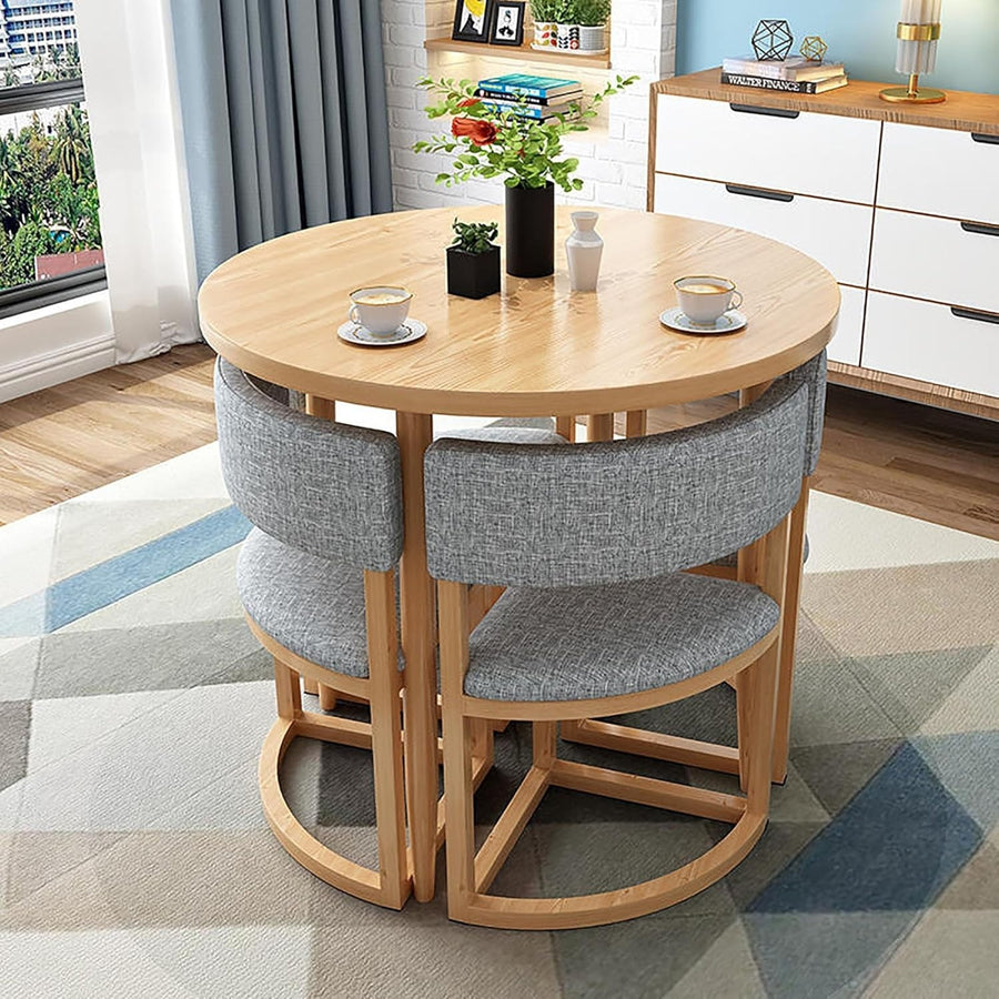 80cm Round Office Meeting Table Set with 4 Chairs – Compact 5-Piece Workspace