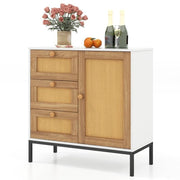 Rattan Sideboard Cabinet with Drawers & Door Boho Farmhouse Storage Unit