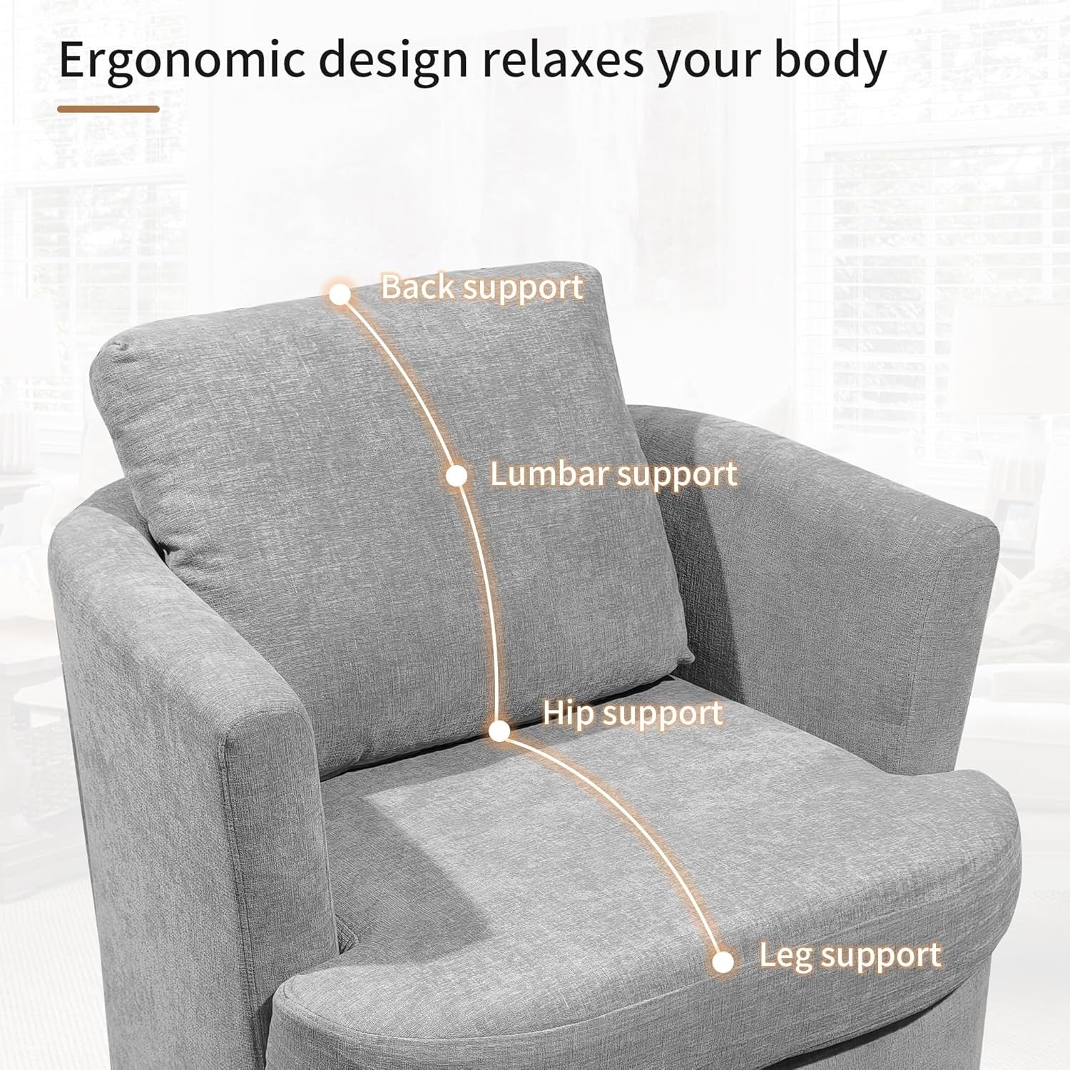 Swivel Tub Chair Accent Armchair with Pillow Grey