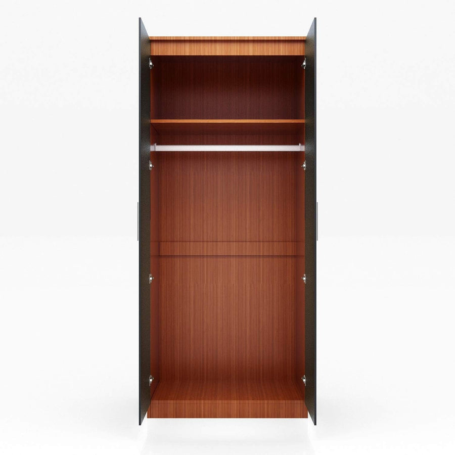 Black Walnut Mirror Wardrobe 2 Door Soft Close Gloss Storage 178cm