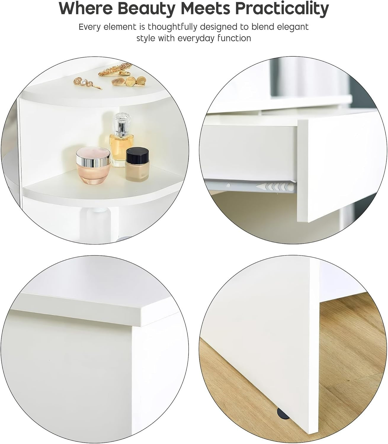 Vanity Dressing Table Desk White w/ Mirror 2 Drawers Storage Makeup Stool NOT In