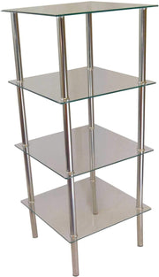 4-Tier Glass Shelving Unit Modern Stainless Steel Display Rack Clear 95cm