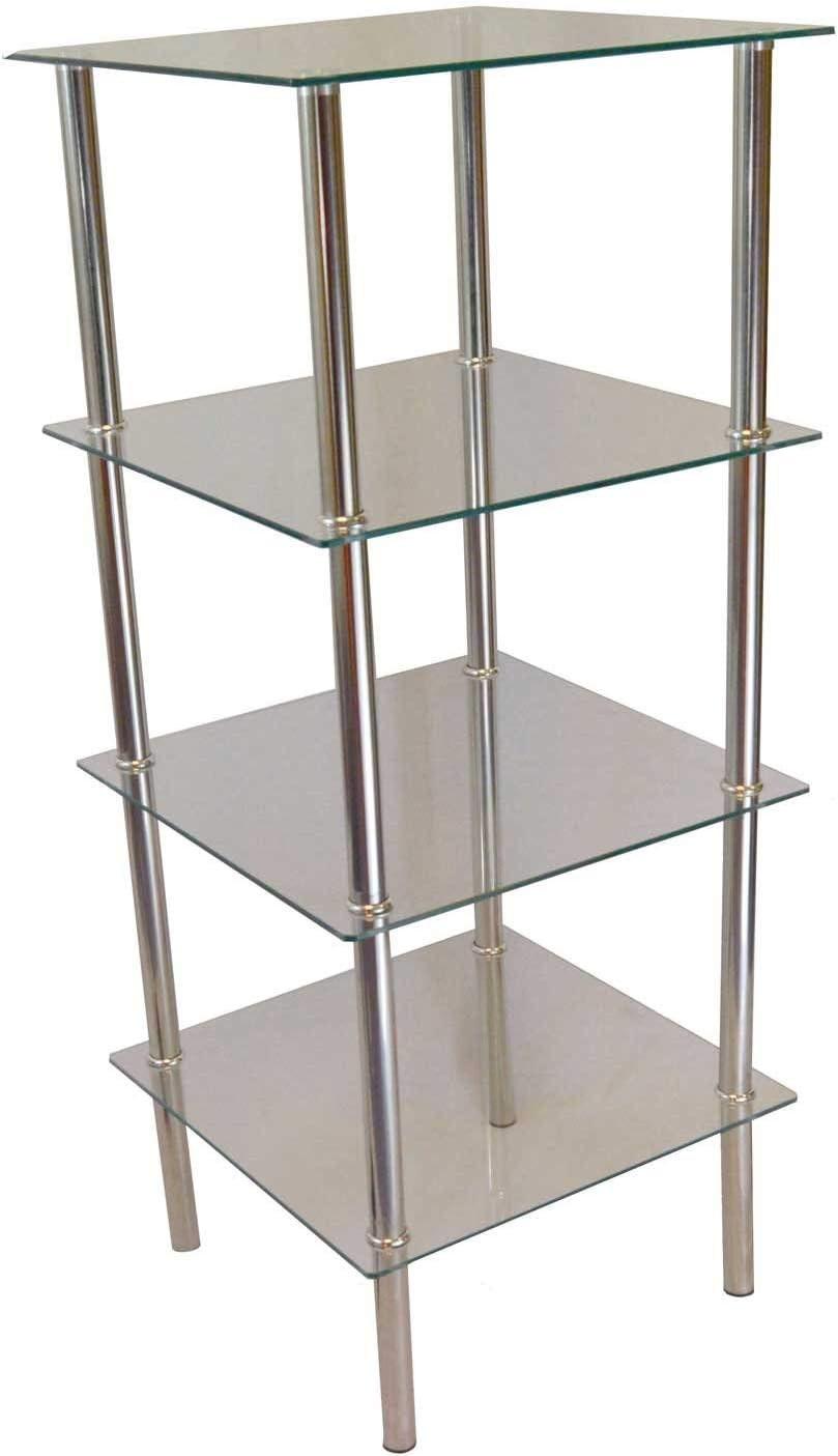 4-Tier Glass Shelving Unit Modern Stainless Steel Display Rack Clear 95cm