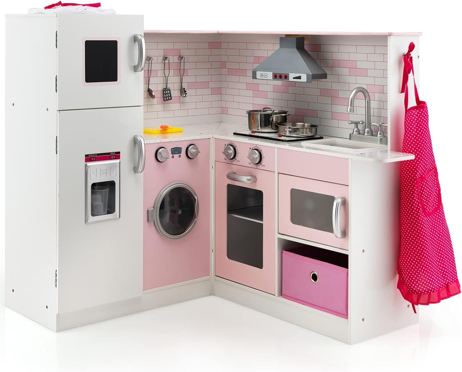 Corner Kids Play Kitchen Lights Sounds Pink Wooden Chef Toy Set