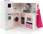 Corner Kids Play Kitchen Lights Sounds Pink Wooden Chef Toy Set