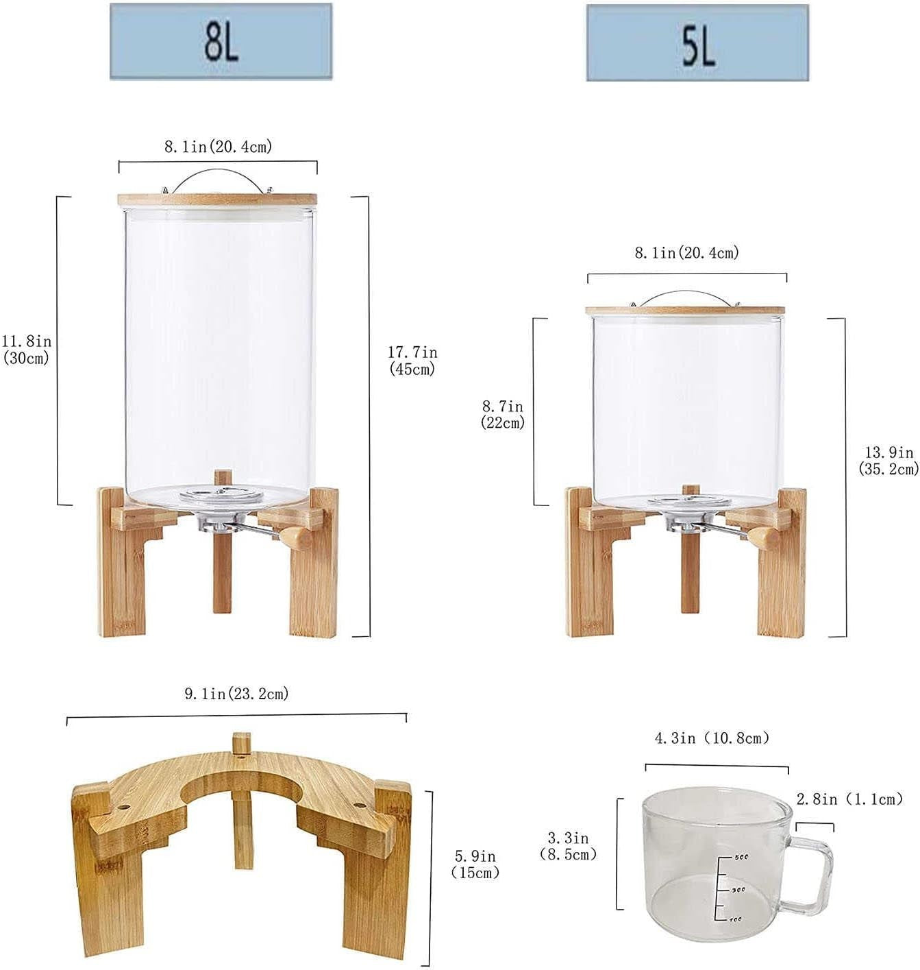 Glass Rice Dispenser 8L Airtight Storage Container Wooden Stand Bin
